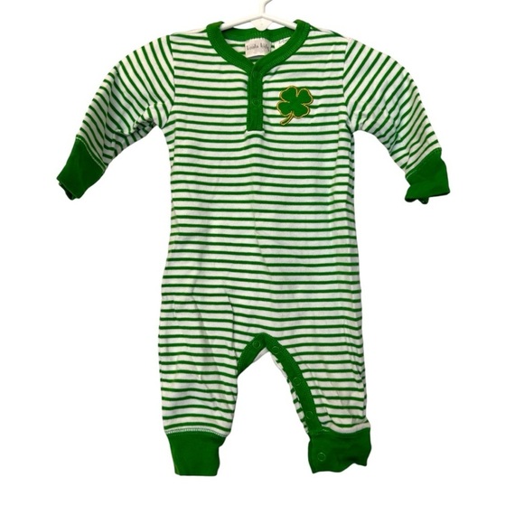 Koala Kids Mommy’s Lil Charmer Four Leaf Clover Green & White Striped Onesie - Picture 1 of 4